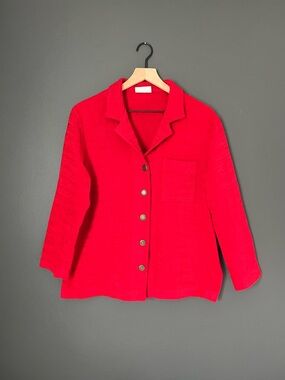 Vintage Graff Petite Bright Red Oversized Button Down Shirt